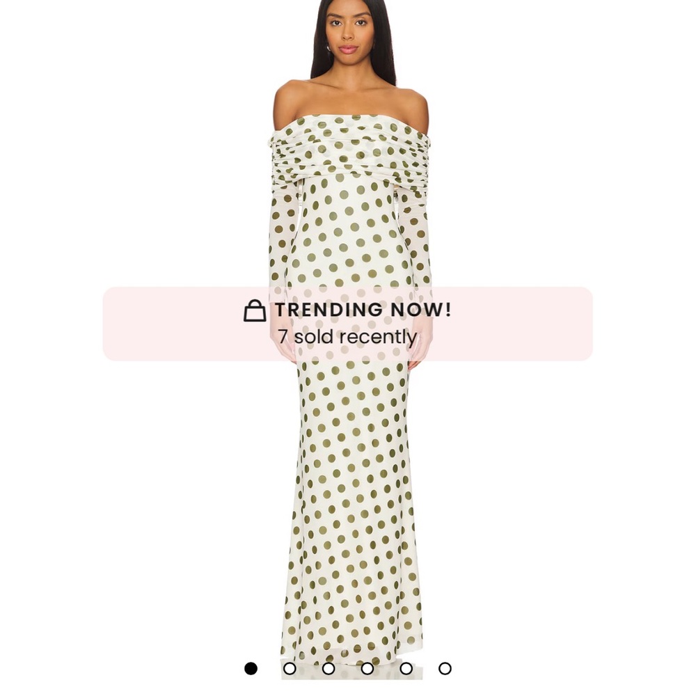 AFRM White and Green Polka Dot Long Sleeve Dress